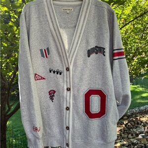 Gray Ohio State Cardigan with Red Accents